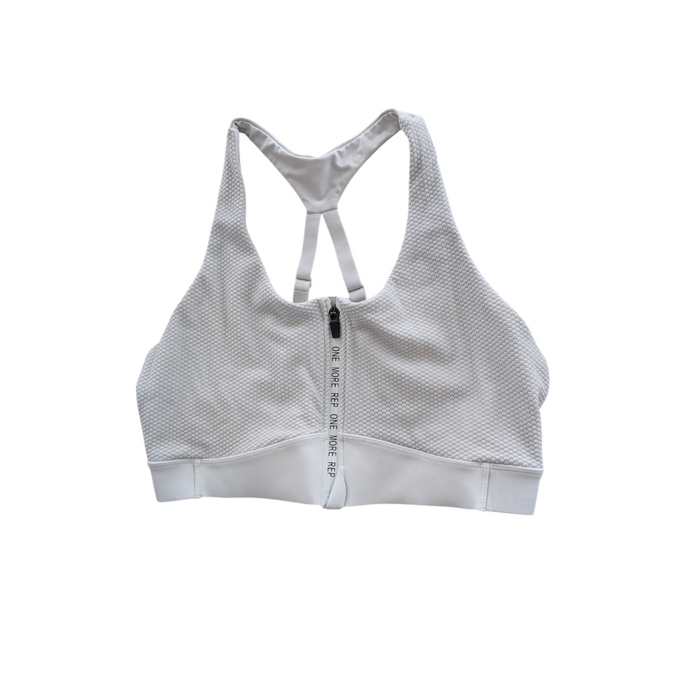 Zyia Active Womens L One More Rep Front Zip Sports‎ Bra Gray Textured Honeycomb